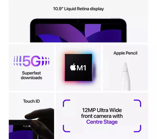 APPLE 10.9" iPad Air 5 Wi-Fi (2022) - 64 GB, Purple Good Condition - Image 8