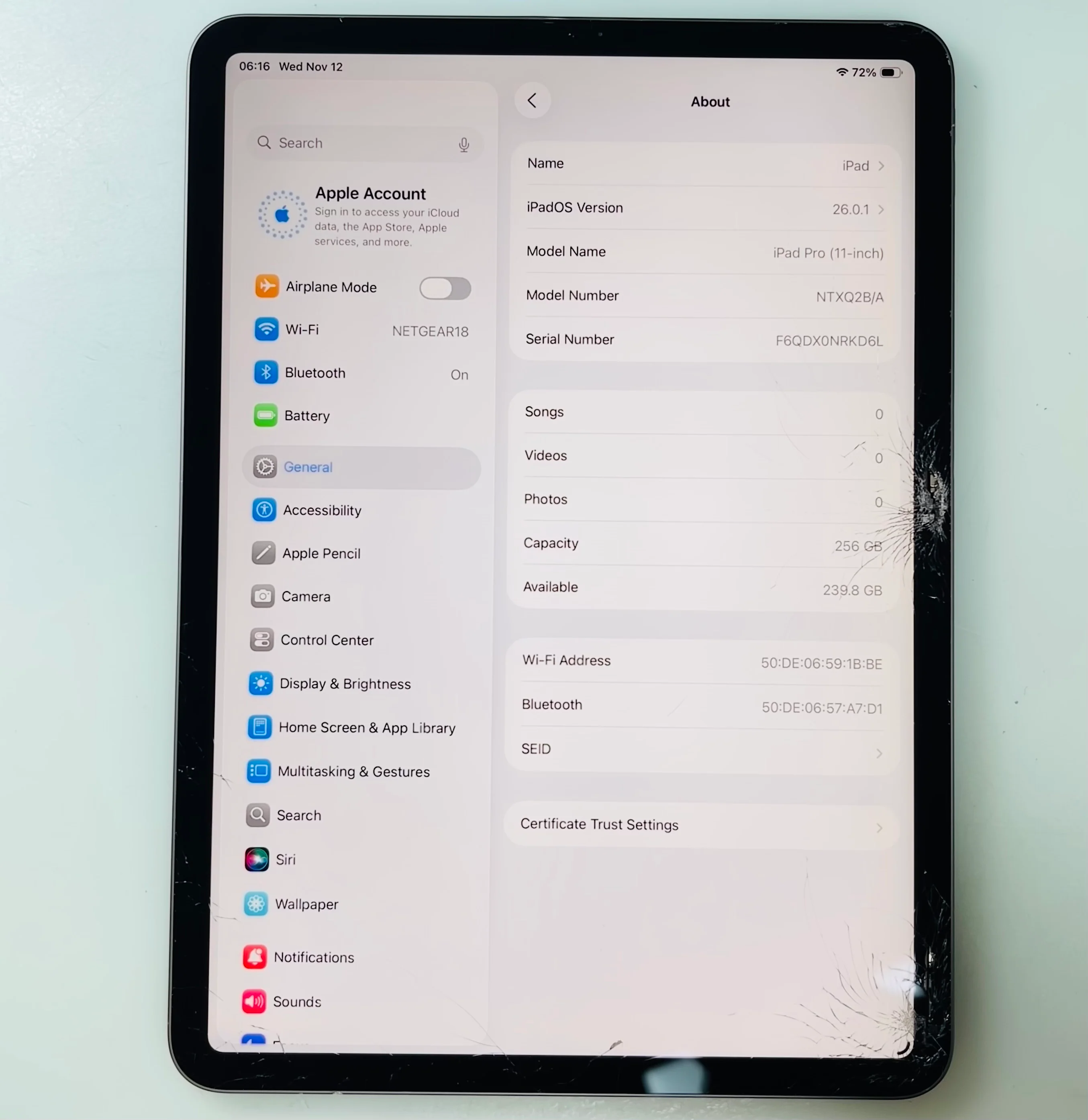 Apple iPad Pro 11" 1st Gen 256GB Wi-Fi Space Grey (READ DESCRIPTION) REF#80522 - Image 4