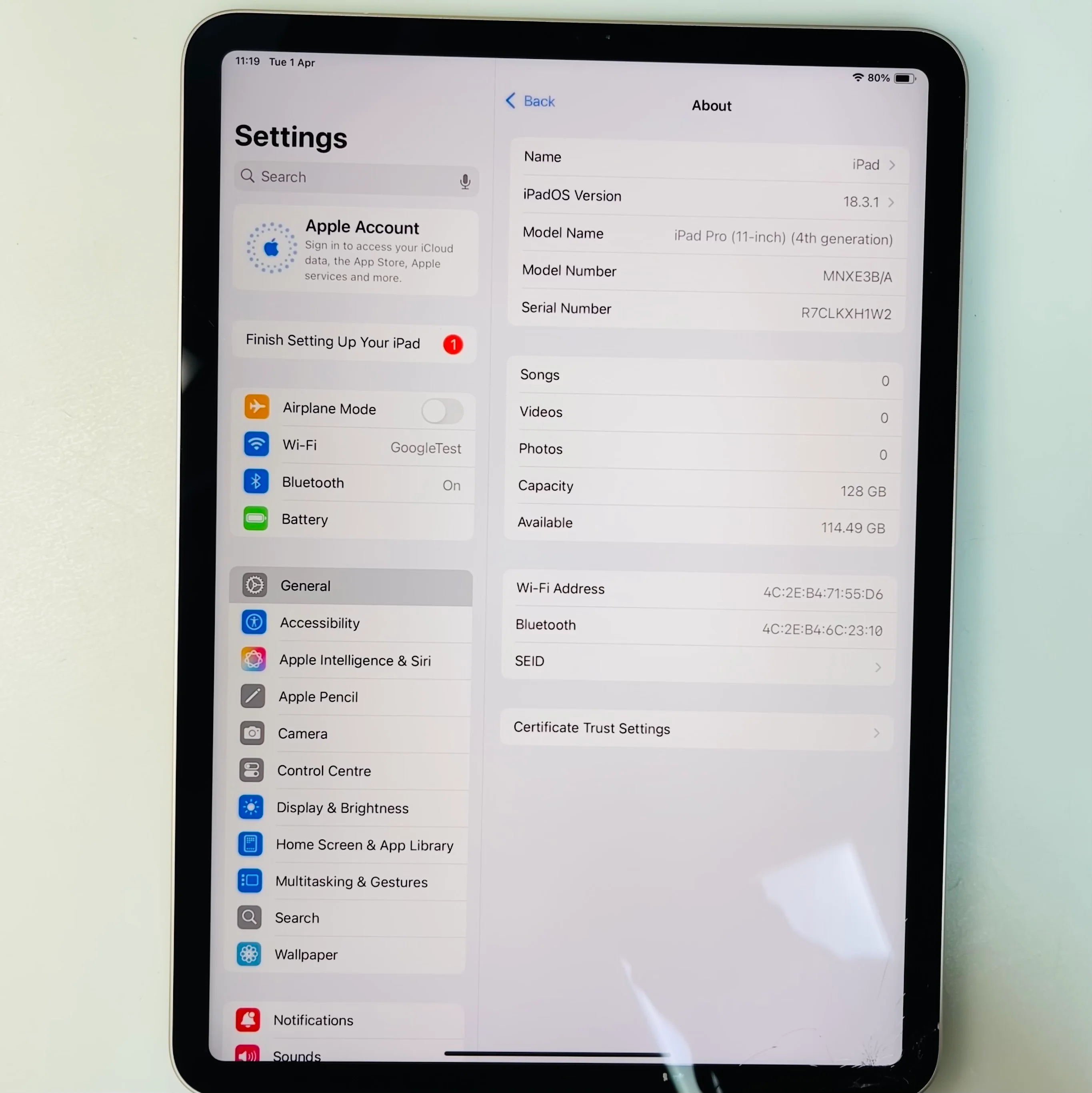 Apple iPad Pro 11" 4th Gen 128GB Silver Wi-Fi (READ DESCRIPTION) REF#78615 - Image 4