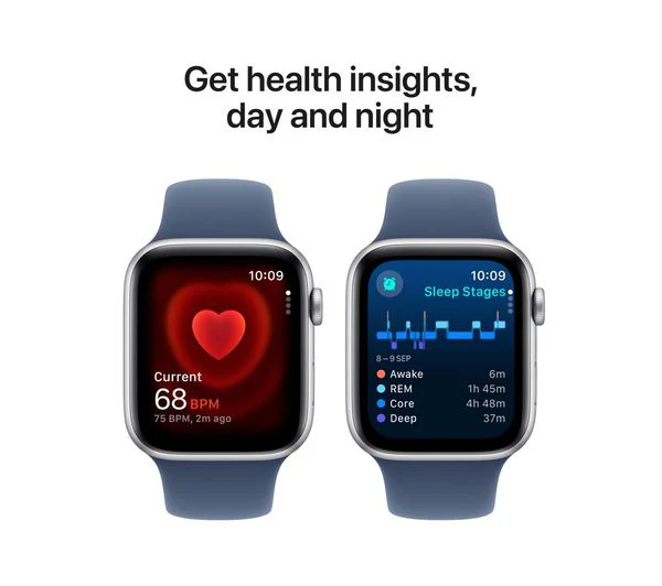 APPLE Watch SE 2 - 44mm Silver Aluminium Case with Denim Sport Band, M/L - Pristine - Image 4