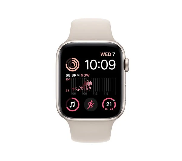 Apple Watch SE 2 GPS, 44mm Starlight Aluminium Case with Starlight Sport Band - Very Good - Image 2