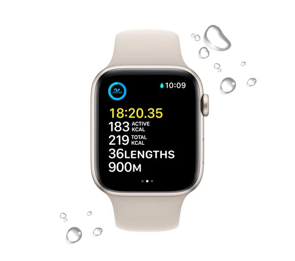 Apple Watch SE 2 GPS, 44mm Starlight Aluminium Case with Starlight Sport Band - Very Good - Image 4