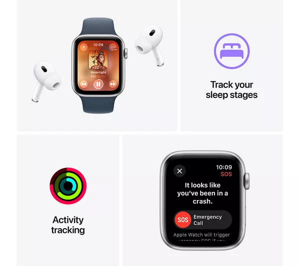 Apple Watch SE 2 GPS, 40mm Midnight Aluminium Case with Storm Blue Sport Band - S/M - Pristine - Image 5