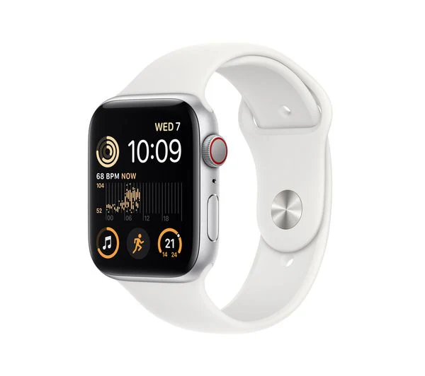 Apple Watch SE 2 GPS + Cellular, 44mm Silver Aluminium Case with White Sport Band - Very Good