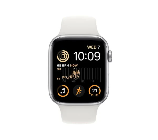 Apple Watch SE 2 GPS + Cellular, 44mm Silver Aluminium Case with White Sport Band - Very Good - Image 2