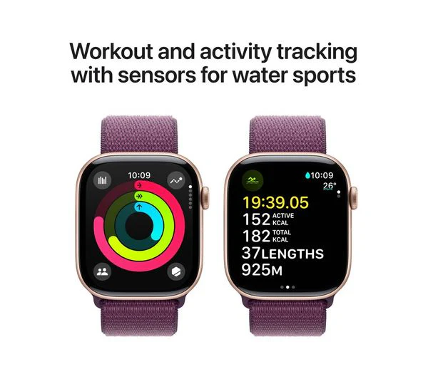 APPLE Watch Series 10 - 46mm Rose Gold Aluminium Case with Plum Sport Loop - Pristine - Image 4
