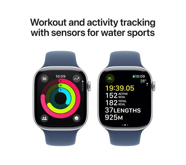 APPLE Watch Series 10 Cellular - 46mm Silver Aluminium Case with Denim Sport Band, S/M - Acceptable - Image 6