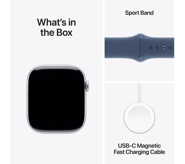 APPLE Watch Series 10 Cellular - 46mm Silver Aluminium Case with Denim Sport Band, S/M - Acceptable - Image 9