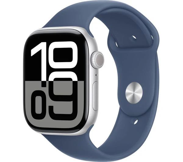 APPLE Watch Series 10 Cellular - 46mm Silver Aluminium Case with Denim Sport Band, M/L - Good