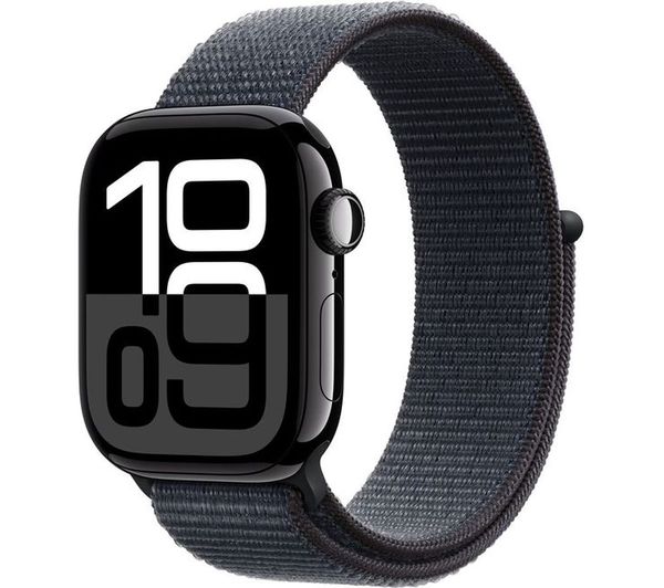 Apple Watch Series 10 GPS, 42mm Jet Black Aluminium Case with Ink Sport Loop - Acceptable (SCREEN POOR)