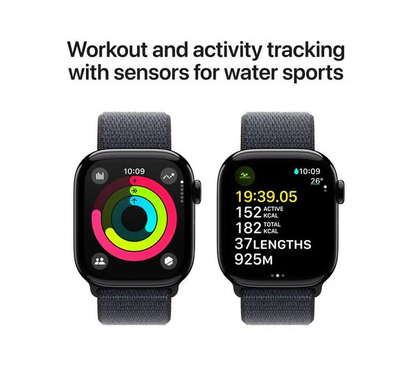 Apple Watch Series 10 GPS, 42mm Jet Black Aluminium Case with Ink Sport Loop - Acceptable (SCREEN POOR) - Image 7