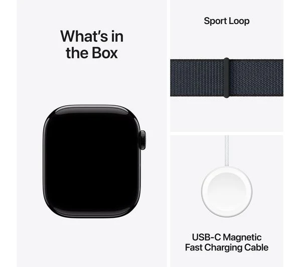 Apple Watch Series 10 GPS, 42mm Jet Black Aluminium Case with Ink Sport Loop - Acceptable (SCREEN POOR) - Image 9