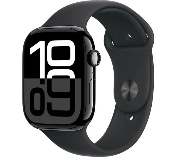 Apple Watch Series 10 GPS, 46mm Jet Black Aluminium Case with Black Sport Band - S/M - Acceptable