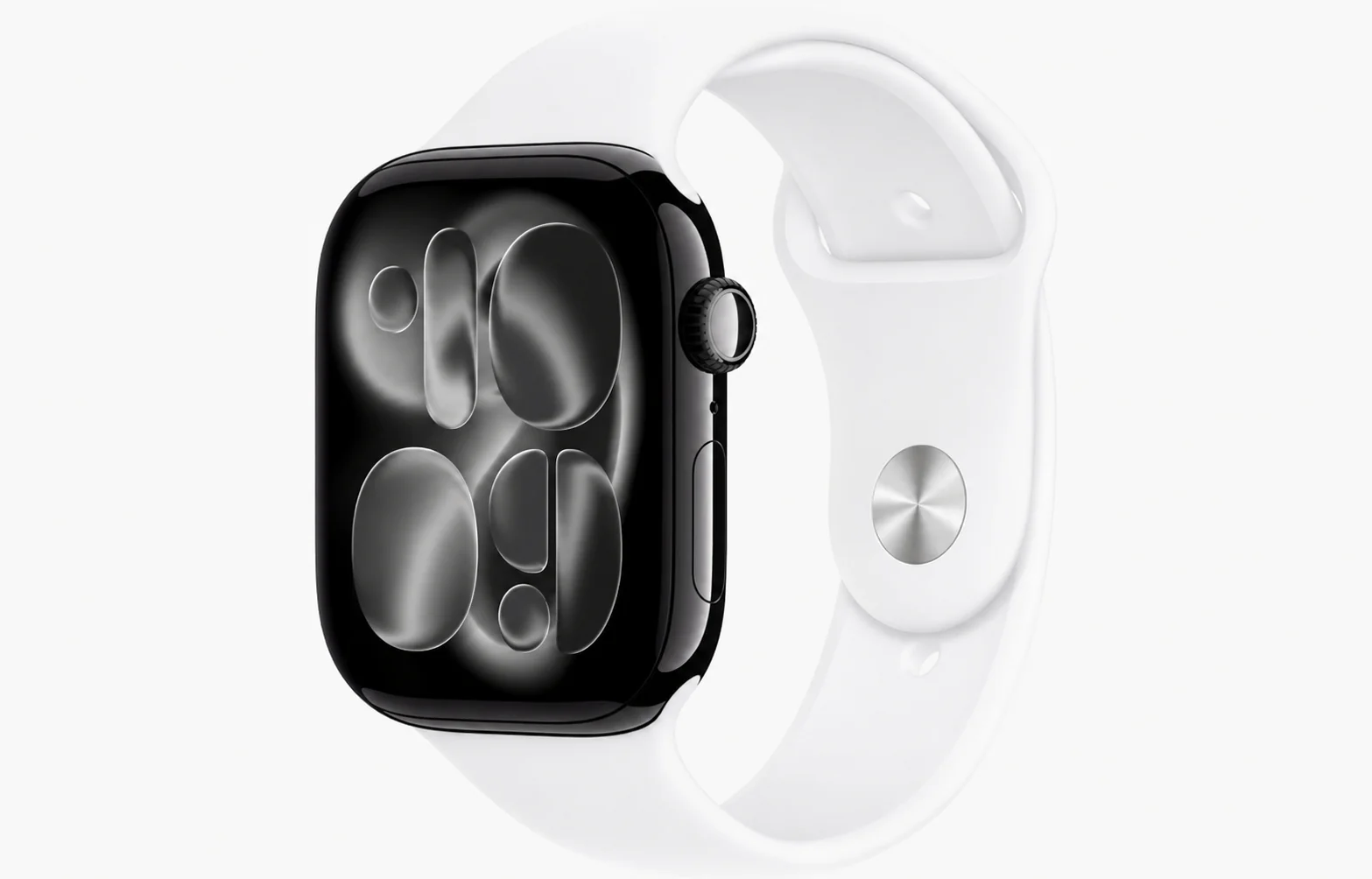 APPLE Watch Series 10 GPS - 46mm Jet Black Aluminium Case with White Sport Band, M/L - Good
