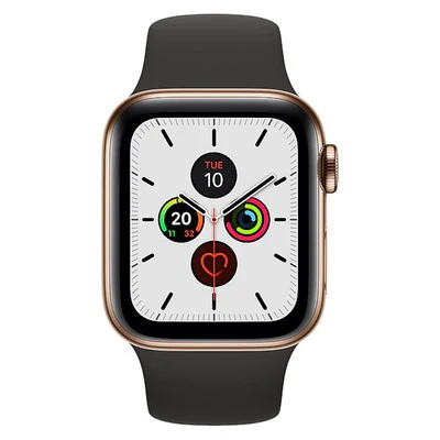 APPLE Watch Series 5 Cellular - Gold Stainless Steel with Black Sports Band, 44mm - Very Good - Image 2
