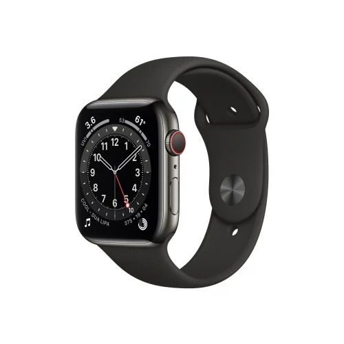 Apple Watch Series 6 GPS + Cellular - 44mm Graphite Stainless Steel Case with Black Sport Band - Pristine