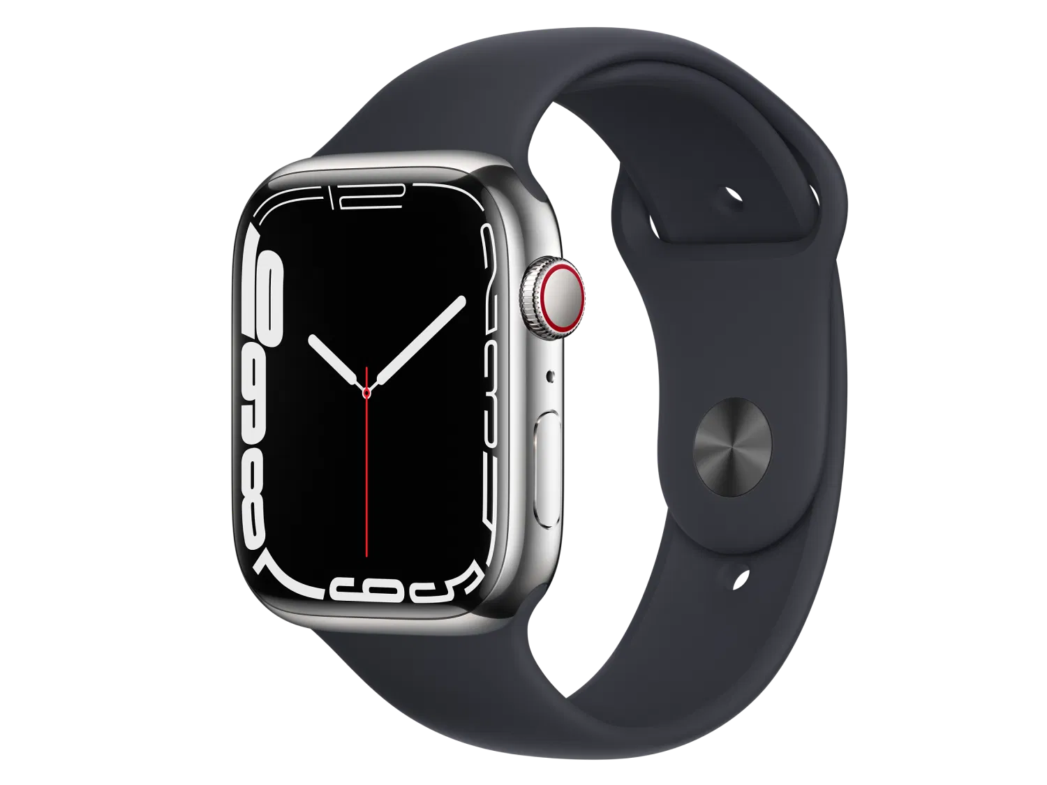 Apple Watch Series 6 GPS + Cellular - 44mm Silver Stainless Steel Case with Black Sport Band - Very Good