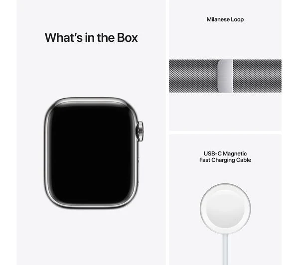 APPLE Watch Series 7 Cellular - Silver Stainless Steel with Silver Milanese Loop, 45mm - Pristine - Image 9
