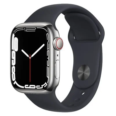 Apple Watch Series 7 GPS + Cellular - Silver Stainless Steel with Midnight Sport Band, 41mm - Pristine