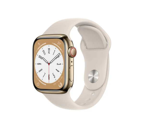 APPLE Watch Series 8 Cellular - Gold Stainless Steel with Starlight Sports Band, 41mm - Pristine