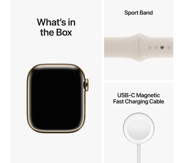 APPLE Watch Series 8 Cellular - Gold Stainless Steel with Starlight Sports Band, 41mm - Pristine - Image 10