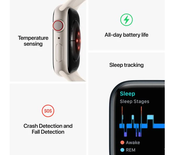 APPLE Watch Series 8 Cellular - Gold Stainless Steel with Starlight Sports Band, 41mm - Pristine - Image 6
