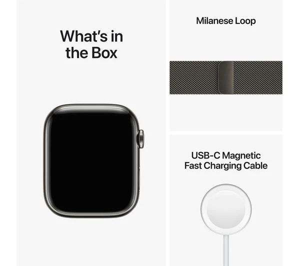 APPLE Watch Series 8 Cellular - Graphite Stainless Steel with Graphite Milanese Loop, 45mm - Very Good - Image 10