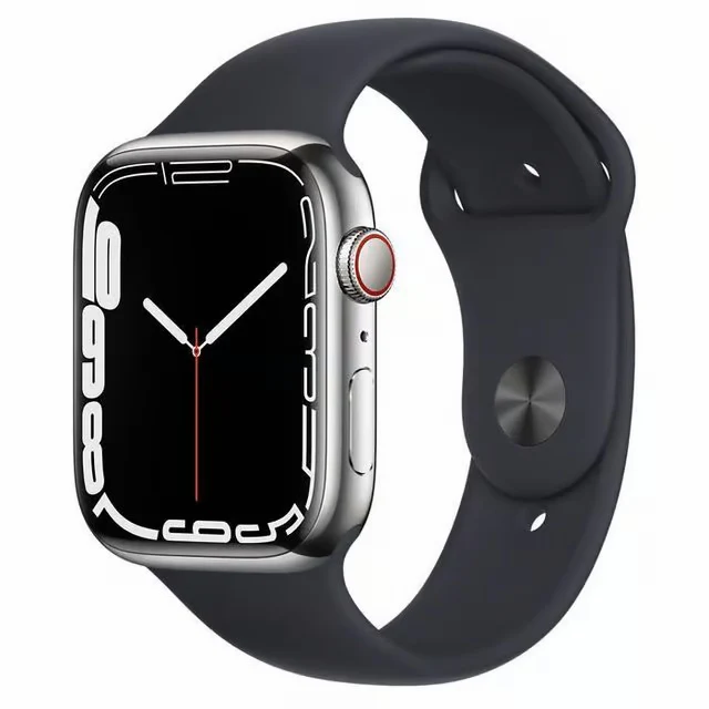 APPLE Watch Series 8 Cellular - Silver Stainless Steel with Black Sports Band, 45mm - Very Good
