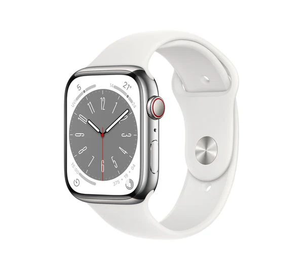 APPLE Watch Series 8 Cellular - Silver Stainless Steel with White Sports Band, 45mm - Very Good
