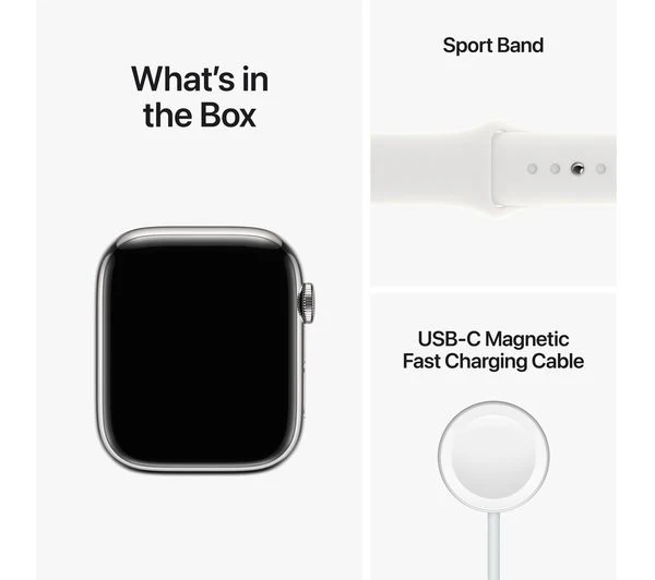 APPLE Watch Series 8 Cellular - Silver Stainless Steel with White Sports Band, 45mm - Very Good - Image 10