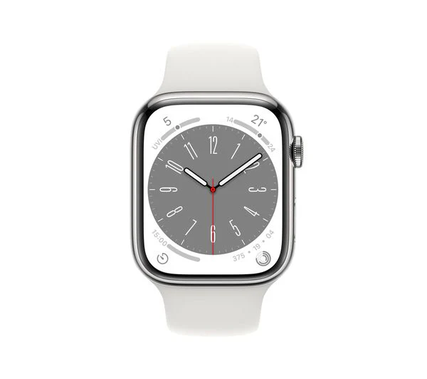 APPLE Watch Series 8 Cellular - Silver Stainless Steel with White Sports Band, 45mm - Very Good - Image 2