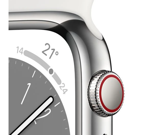 APPLE Watch Series 8 Cellular - Silver Stainless Steel with White Sports Band, 45mm - Very Good - Image 3