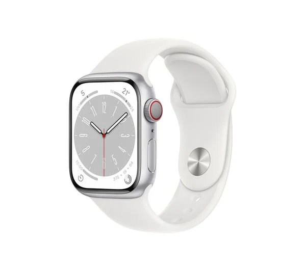 APPLE Watch Series 8 Cellular - Silver with White Sports Band, 41mm - Pristine