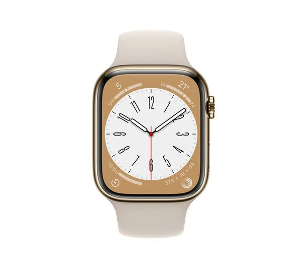 Apple Watch Series 8 GPS + Cellular, 45mm Gold Stainless Steel Case with Starlight Sports Band - Very Good - Image 2