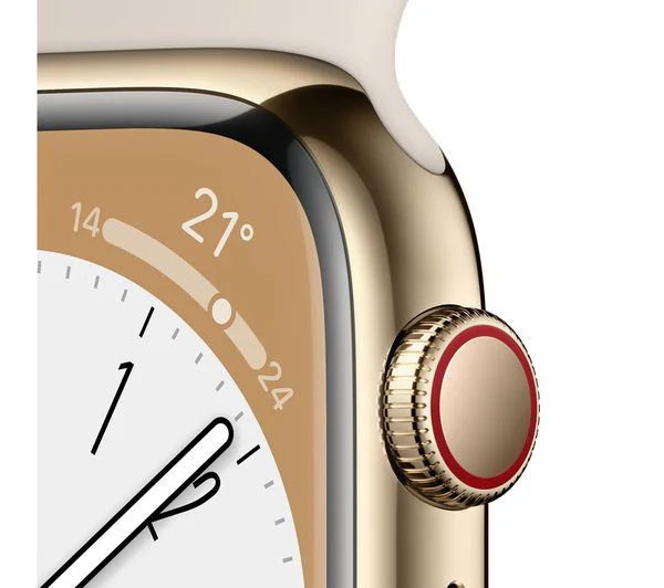 Apple Watch Series 8 GPS + Cellular, 45mm Gold Stainless Steel Case with Starlight Sports Band - Very Good - Image 3