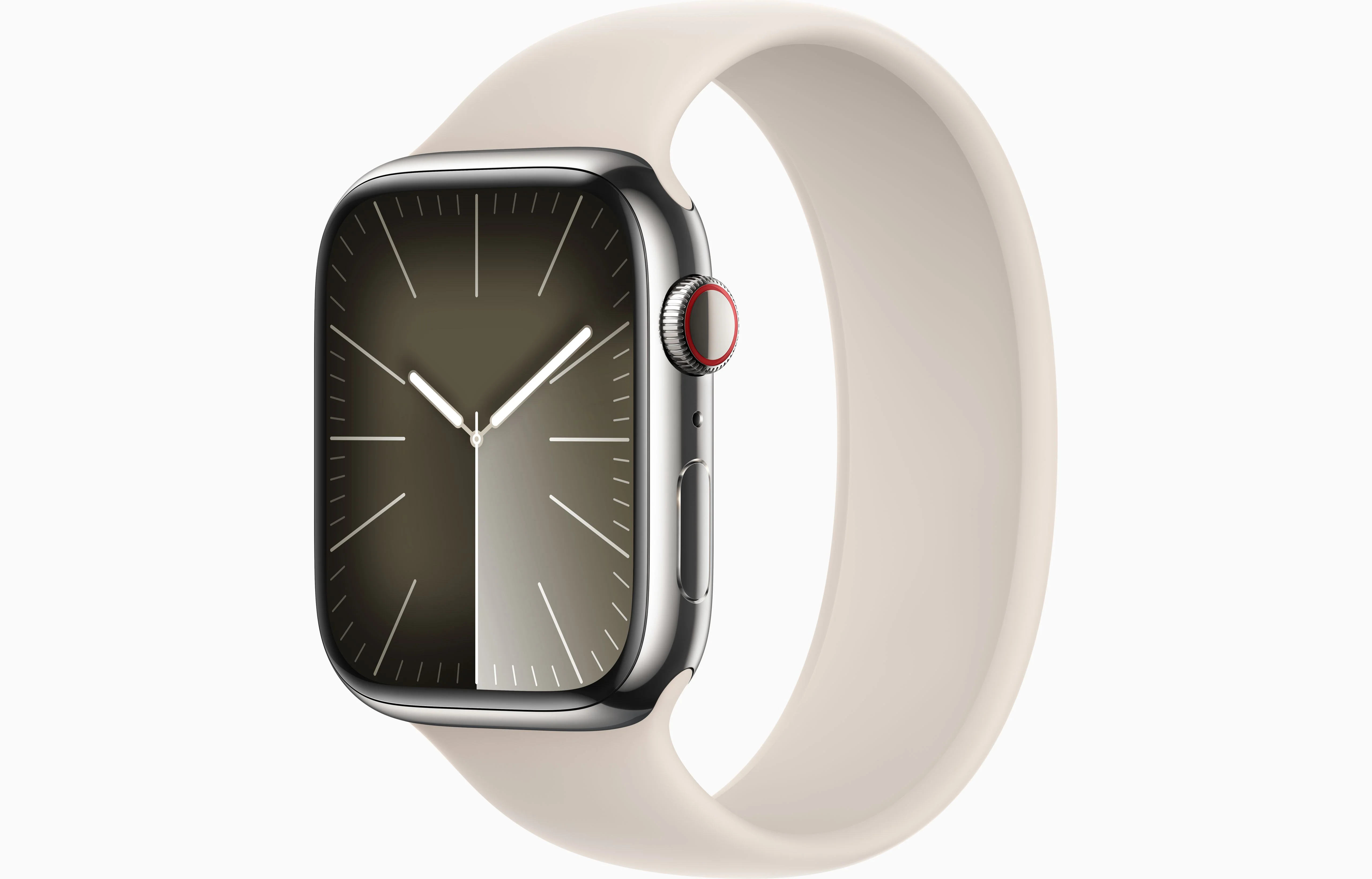 Apple Watch Series 8 GPS + Cellular, 45mm Silver Stainless Steel Case with Starlight Solo Loop - Size 10 - Pristine
