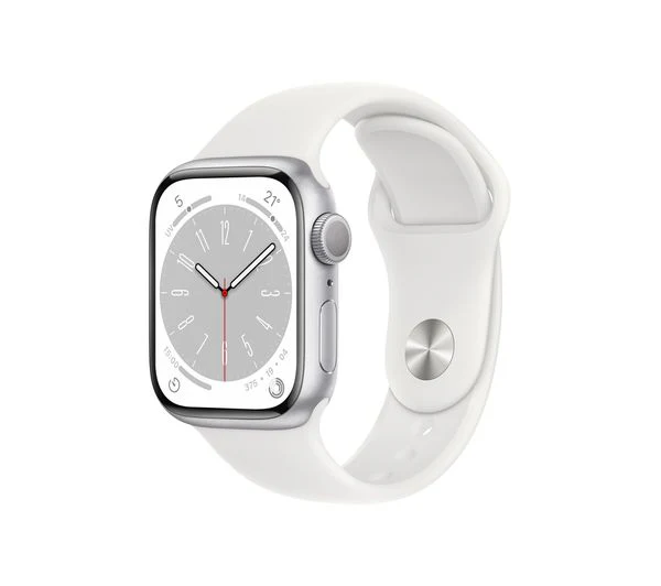 APPLE Watch Series 8 GPS - Silver Aluminium with White Sports Band, 45mm - Good