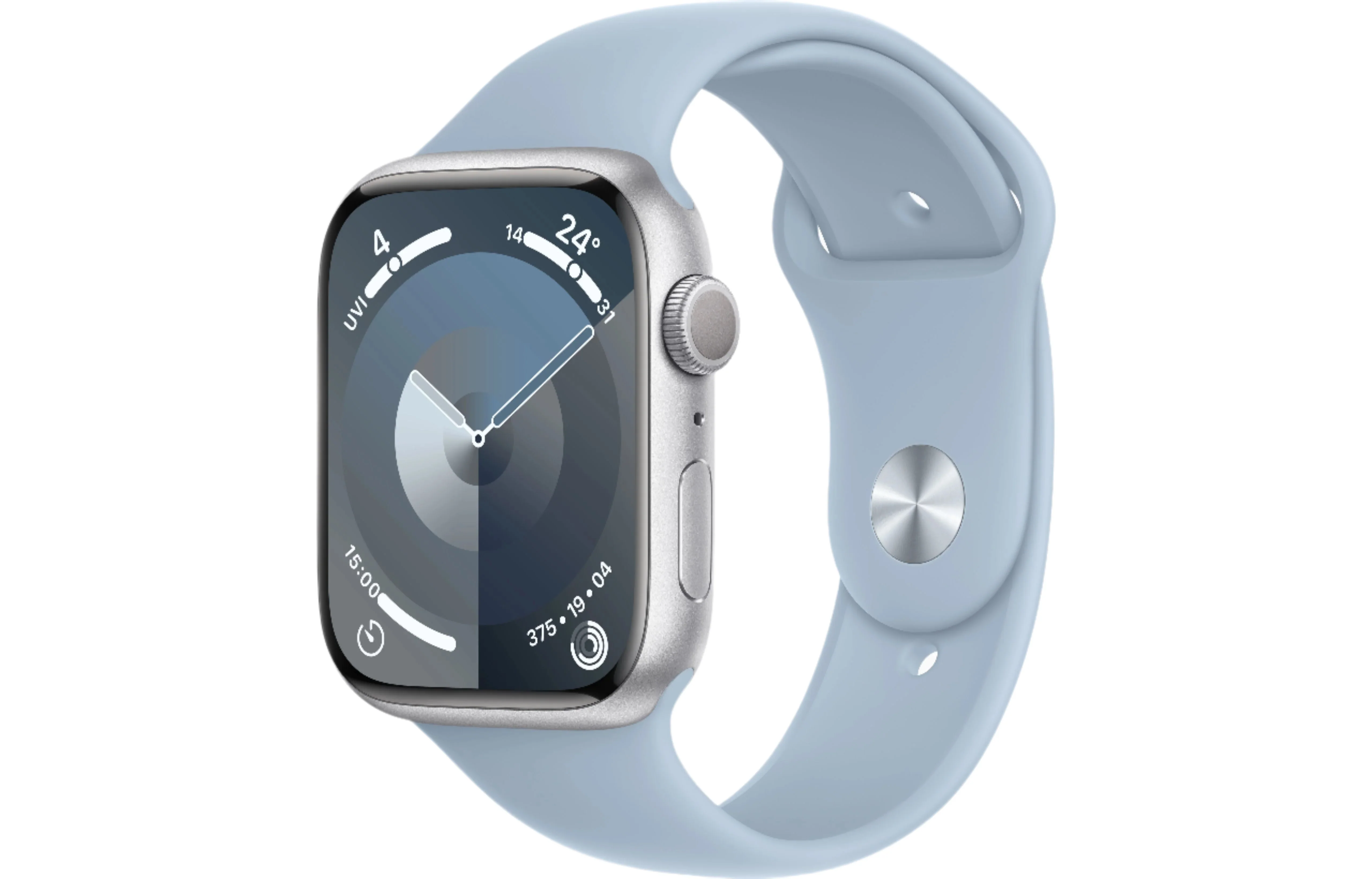 Apple Watch Series 9 GPS, 45mm Silver Aluminium Case with Light Blue Sport Band - M/L - Good