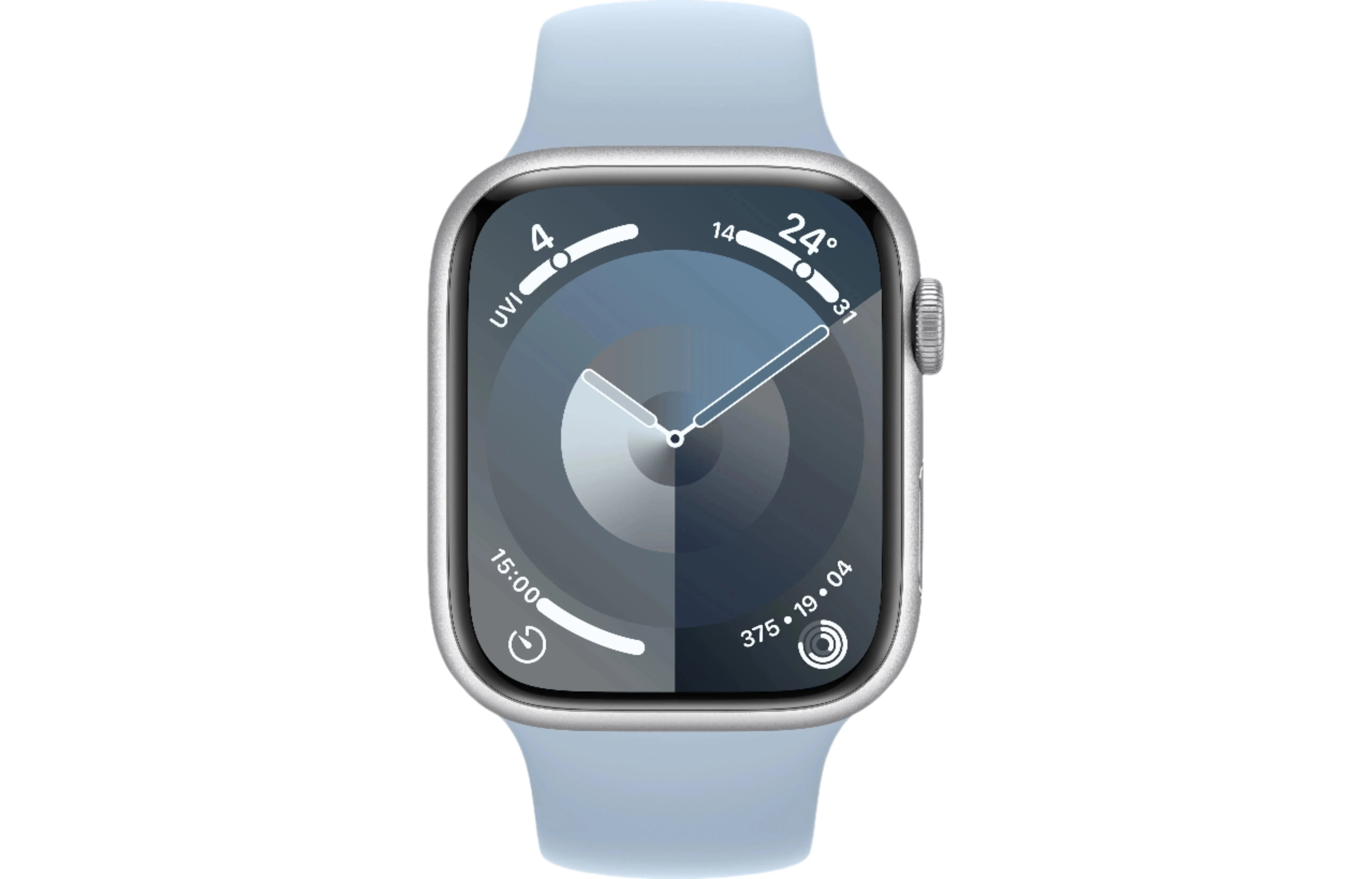 Apple Watch Series 9 GPS, 45mm Silver Aluminium Case with Light Blue Sport Band - M/L - Good - Image 2