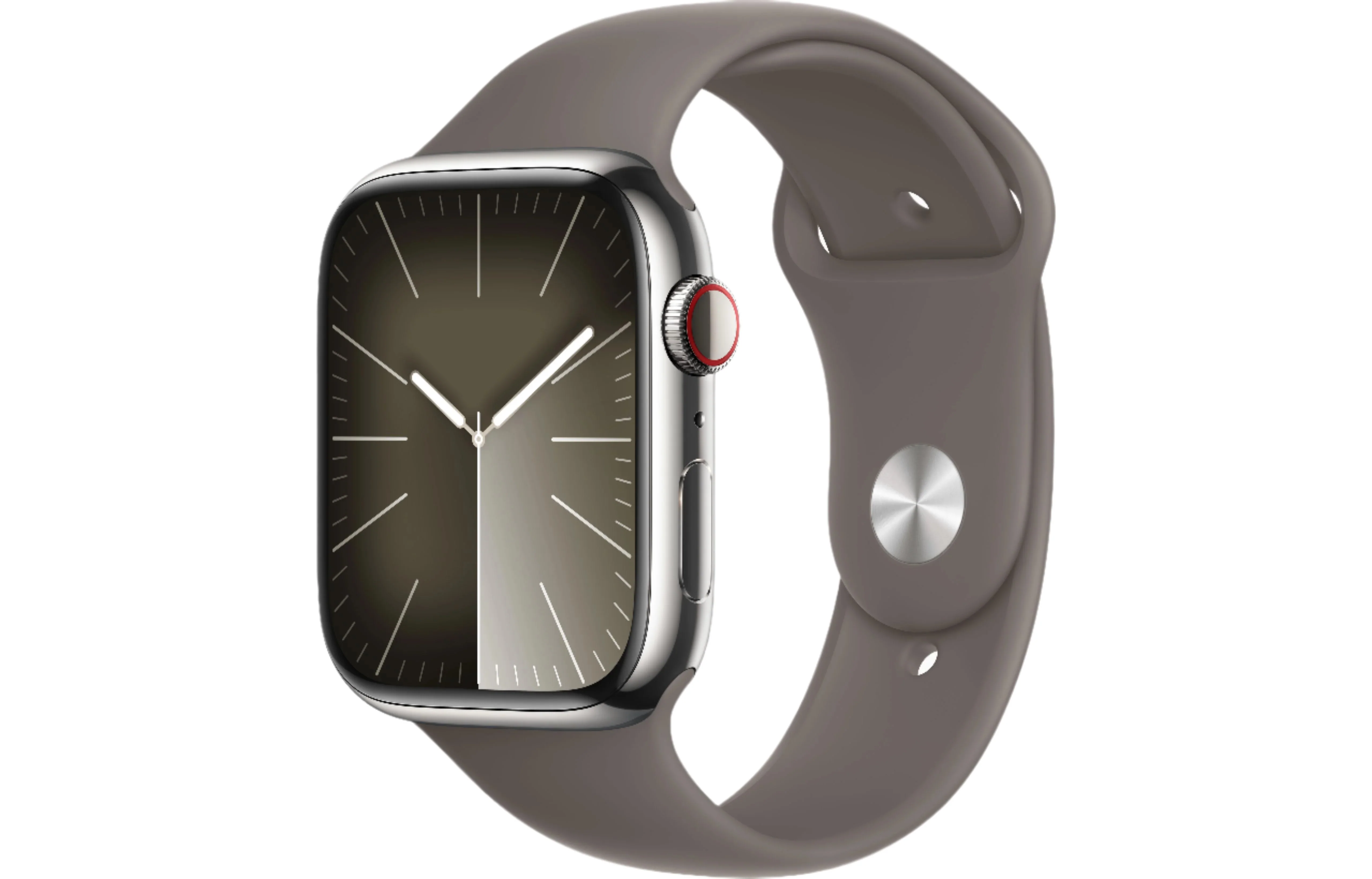 Apple Watch Series 9 GPS + Cellular, 45mm Silver Stainless Steel Case with Clay Sport Band - S/M - Pristine