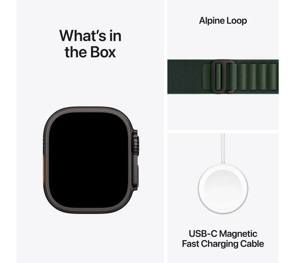 Apple Watch Ultra 2 Cellular 49mm Black Titanium with Dark Green Alpine Loop – Pristine - Image 9