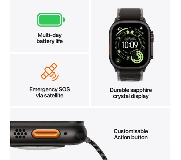 APPLE Watch Ultra 3 Cellular - 49mm Black Titanium Case with Black Titanium Milanese Loop, Medium - Pristine - Image 8