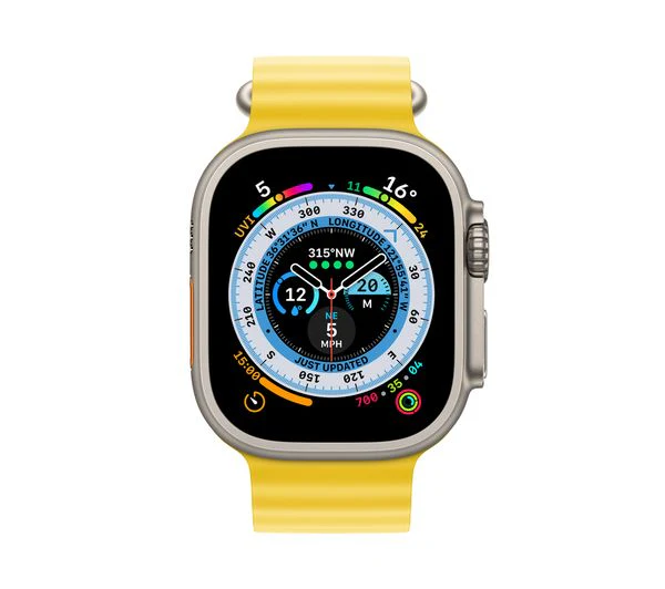 Apple Watch Ultra (GPS + Cellular), 49mm Titanium Case with Yellow Ocean Band - Very Good - Image 2