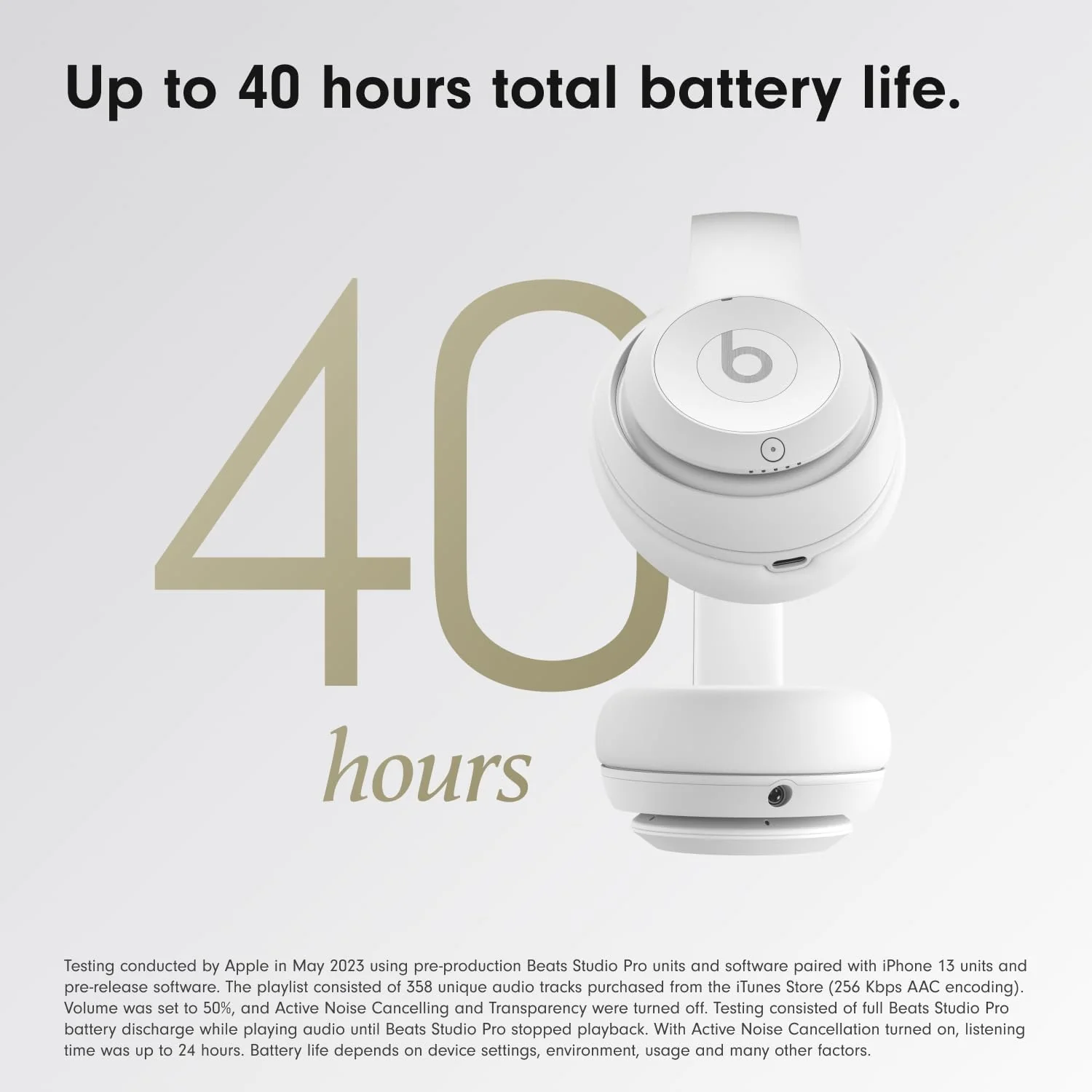 BEATS Studio Pro Wireless Bluetooth Noise-Cancelling Headphones - Matte White - Good - Image 3