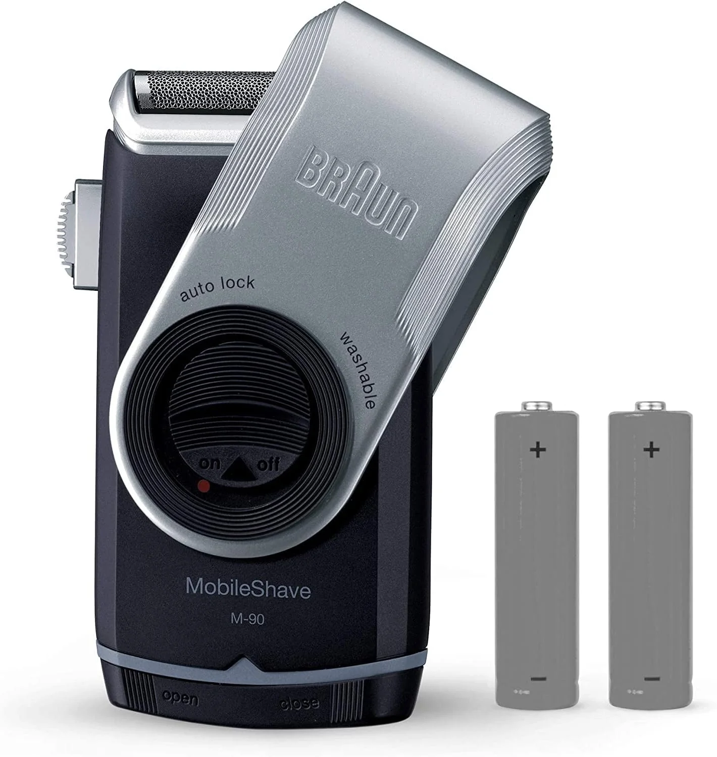 Braun PocketGo Mobile Shave Electric Travel Shaver, for On The Go, Fully Washable, M90, Black/Silver - Image 2