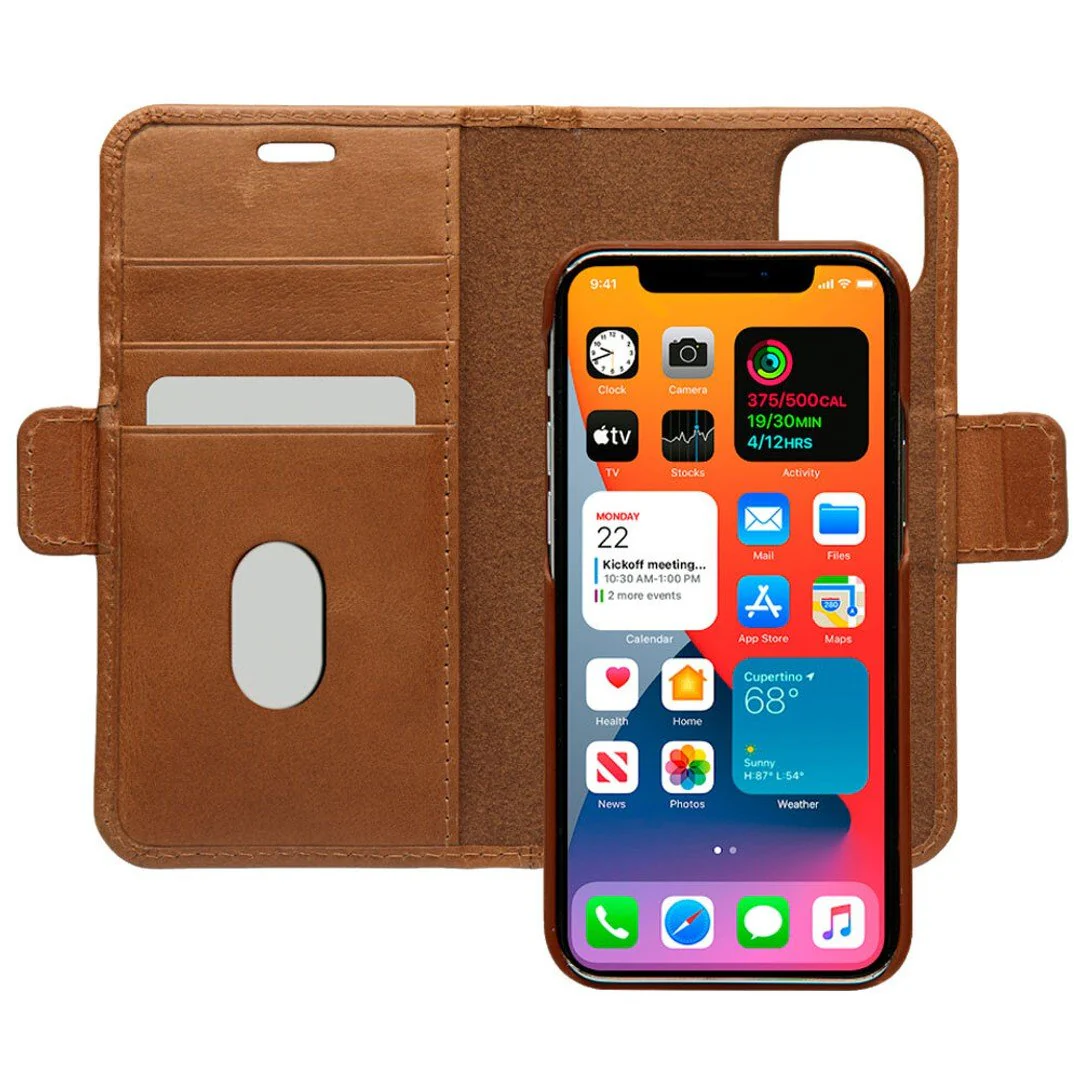 dbramante1928 Lynge Leather Wallet Case Magnetic Flip Cover for iPhone 12 Mini Tan - Image 2