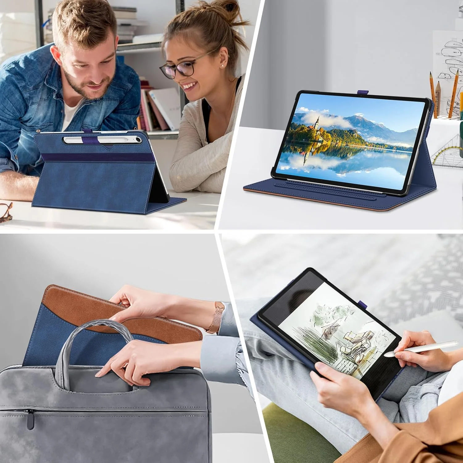 Fintie Case for Samsung Galaxy Tab S9 FE 5G 10.9 Inch/Galaxy Tab S9 11 Inch 2023, Multi-Angle Viewing Protective Cover with Pocket, Auto Sleep/Wake, Denim Blue/Brown - Image 4