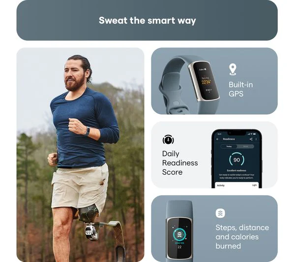 FITBIT Charge 5 Fitness Tracker - Steel Blue, Universal - Acceptable - Image 3