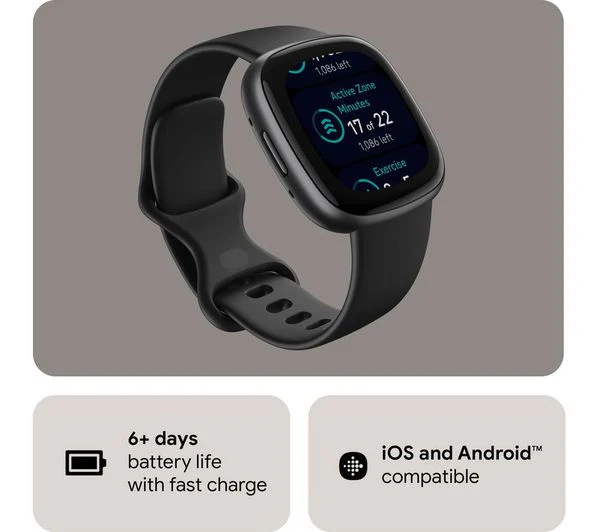 PRE OWNED FITBIT Versa 4 Smart Watch - Black & Graphite - Acceptable - Image 2