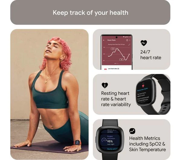 PRE OWNED FITBIT Versa 4 Smart Watch - Black & Graphite - Acceptable - Image 3